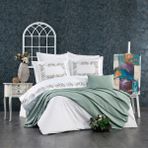 Minelya Home 8 Parça Lastikli Çarşaflı, Pamuk Pikeli ve Nakışlı Luna Çift Kişilik Nevresim Takımı - 200 x 220 cm - Su Yeşili