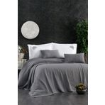 Minelya Home Collection 6 Parça Lastikli Çarşaflı Ve Nakışlı Terra Çift Kişilik Gri Pamuk Pike Takımı