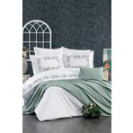 Minelya Home Collection 8 Parça Lastikli Çarşaflı, Nakışlı Ve Pikeli Luna Çift Kişilik Pamuklu Su Yeşili Nevresim Takımı