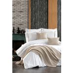 Minelya Home Collection 9 Parça Nakışlı Ve Triko Runner Örtülü Ilgaz Çift Kişilik Pamuklu Bej Nevresim Takımı