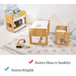 Minera 2-4 Yaş Kumru Model Çocuk Çalışma Oyun Masa Sandalye ve Kitaplık Seti - Naturel Ahşap
