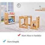 Minera 4-6 Yaş Martı Model Çocuk Çalışma Oyun Masa Sandalye ve Kitaplık Seti - Naturel Ahşap