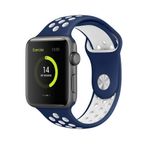 Minesk Apple Watch Seri 1/2/3/4/5/6/7/8/se İle Uyumlu Delikli Silikon Kordon Kayış 38-40-41 mm (Lacivert - Beyaz)