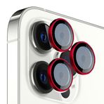Minesk iPhone 13 Pro 13 Pro Max Uyumlu Alüminyum Alaşım Çerçeveli Tempered Glass Kırmızı Kamera Lens Koruyucu Kırılmaz Cam