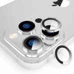 Minesk iPhone 13 Pro 13 Pro Max Uyumlu Alüminyum Çerçeveli Gümüş Kırılmaz Cam Kamera Lens Koruyucu