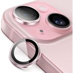 Minesk İphone 15-15 Plus ile Uyumlu Temperli Cam Kamera Lens Koruyucu Alüminyum Alaşım Çerçeveli ve 9H Sertliğinde Lens Koruma (Pembe, Temperli Cam)