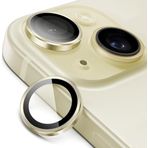 Minesk İphone 15-15 Plus ile Uyumlu Temperli Cam Kamera Lens Koruyucu Alüminyum Alaşım Çerçeveli ve 9H Sertliğinde Lens Koruma (Sarı, Temperli Cam)