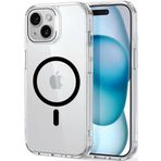 Minesk iphone 15 için Ultimate Serisi Magsafe ile uyumlu Kesinlikle Sararmayan Ultra Şeffaf Kristal Berraklığında Akrilik Sert Kılıf Metal Tuşlar ve Güçlü Manyetik Premium Kılıf (Siyah)