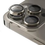 Minesk iPhone 15 Pro - 15 Pro Max / 14Pro - 14ProMax Modellerinin Tümüne Uyumlu Alüminyum Alaşım Çerçeveli ve 9H Sertliğinde Temperli Camlı Lens Koruyucu (Natural Titanyum)