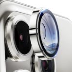 Minesk iPhone 15 Pro - 15 Pro Max / 14Pro - 14ProMax Modellerinin Tümüne Uyumlu Alüminyum Alaşım Çerçeveli ve 9H Sertliğinde Temperli Camlı Lens Koruyucu (Safir Gümüş)