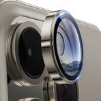 Minesk iPhone 15 Pro - 15 Pro Max / 14Pro - 14ProMax Modellerinin Tümüne Uyumlu Alüminyum Alaşım Çerçeveli ve 9H Sertliğinde Temperli Camlı Lens Koruyucu (Safir Natural Titanyum)