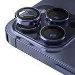 Minesk iPhone 15 Pro - 15 Pro Max / 14Pro - 14ProMax Modellerinin Tümüne Uyumlu Alüminyum Alaşım Çerçeveli ve 9H Sertliğinde Temperli Camlı Lens Koruyucu (Titanyum Mavi)