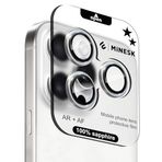 Minesk iPhone 15 Pro / 15 Pro Max ile Uyumlu Orijinal Safir Cam (%99.9 Saflıkta Gerçek Safir) Cihazın Kendi Lensleri ile Aynı Materyal Lens Koruyucu Kamera Camı (Gümüş)