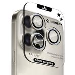 Minesk iPhone 16 Pro / 16 Pro Max ile Uyumlu Orijinal Safir Cam (%99.9 Saflıkta Gerçek Safir) Cihazın Kendi Lensleri ile Aynı Materyal Lens Koruyucu Kamera Camı (Titanyum)