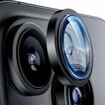 Minesk iPhone 16 Pro-16 Pro Max ve 17 Pro-17 Pro Max ile Uyumlu Alüminyum Alaşım Çerçeveli ve 9H Sertliğinde Temperli Camlı Lens Koruyucu (Siyah, Lens Glass)