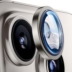 Minesk iPhone 16 Pro-16 Pro Max ve 17 Pro-17 Pro Max ile Uyumlu Alüminyum Alaşım Çerçeveli ve 9H Sertliğinde Temperli Camlı Lens Koruyucu (Titanyum, Lens Glass)