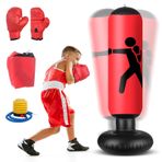 Mineup Çocuk boks torbası, 160 cm, şişme boks torbası, boks eldivenli, ayaklı boks torbası, şişirilebilir, spor oyuncağı, kum torbası, ayakta duran çocuklar, karate tekvandosu antrenmanları için