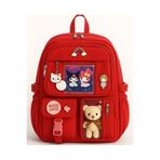 Minga London Kawaii Kore Tarzı Peluş Ve BESLENME HEDİYELİ ve (Rozetsiz ) Okul Sırt Çantası Kırmızı