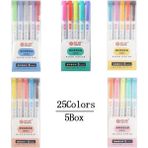 Mingjinshop3 5 Kutu 25 Renk Stili 25 Colorsbox Mildliner Fosforlu Kalem Floresan Işaretleyiciler Çift Başlı Fosforlu Kalemler Sanat Marker Sanat Kaynağı Japon Kırtasiye (Yurt Dışından) - Renkli