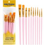 Mingjinshop3 Dondurma Pembe-10 Adet Tarzı Et Sanatçı Boya Fırçası Yüksek Li Naylon Saç Ahşap Siyah Saplı Suluboya Akrilik Yağ Fırçası Boyama Sanat Malzemeleri (Yurt Dışından)
