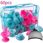 Mingming Shop Blue Pink Mixed 60PC Style Silikon Saç Maşaları Kauçuk Parçalar Sihirli Saç Bukle Maşaları Saç Isı Yok Klipssiz Yumuşak Saç Bukle Maşaları Uyku Şekillendirici Bukleler (Yurt Dışından)