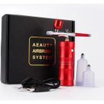 Mingming Shop Kırmızı Stil Mini Hava Kompresörü Kiti Hava Fırçası Boya Püskürtme Tabancası Airbrush Tırnak Sanat Dövme Zanaat Kek Yüz Nano Sis Sis Püskürtücü (Yurt Dışından) - Renkli
