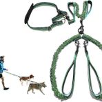 MingXpets Eller Serbest Köpek Tasması, Bel Köpek Tasması, Koşmak için Çift Tasma Rahat Yürüyüş Koşu Eğitimi Yürüyüş, Uzun Yastıklı Dolaşmayan 360° Döner Toka Ayarlanabilir Çift Köpek Kurşun Tasmalar, Yeşil