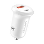 Mini Araç Şarj Aleti Lenyes CA53 Hızlı Şarj Özellikli Dual Type-C + Usb-A Portlu 30W Beyaz