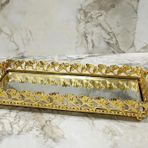 Mini Aynali Sunum Tepsisi 12X24 Cm Gold Renk
