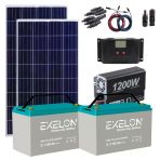 Mini Bağ Evi Solar Paketi 1200W İnverter 250W Güneş Paneli 2 X 100Ah Jel Akü