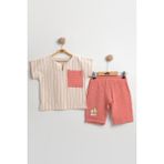 Mini Baray Çizgili Keten Gömlek+Şort Erkek Çocuk Yazlık Takımı 2-3-4-5 Yaş - %100 Pamuk Müslin Kumaş - Pembe