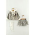 Mini Baray Kız Bebek Tişört Etek ve Peluş Montlu 3’lü Takım %100 Pamuk 9-12-18 Ay - Gri - 12 Ay