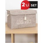 Mini Bej Keçe Kutu Seti, Şık ve Kullanışlı 2'li Paket - Seçenek 1 - Ahşap - Bej