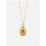 Mini Bordo Taşlı Kapaklı Madalyon Kolye Gold
