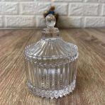 Mini Cam Şekerlik Drajelik Dekoratif İşlemeli Kapaklı Lokumluk Lüx Ayaklı Masaüstü Kristal Şekerlik 7 Cm