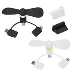 Mini cep telefonu fanı, 3'ü 1 arada cep telefonu vantilatörü, taşınabilir soğutucu döner vantilatör, mikro USB/Tip C/Lightning portlu vantilatör, mini cep telefonu vantilatörü, 2 adet