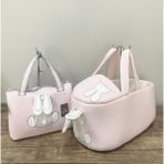 Mini Chics Kulaklı Tavşan Bebek Bakım Çantası Pembe Renkli Yumuşak Malzeme ile Ergonomik Tasarım