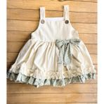 Mini Chics Pötikare Detaylı Kuşaklı Askılı Keten Elbise - 6 - 9 Ay - Krem - Haki