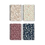 Mini Çiçekler Tasarım 4'lü Defter Seti - A5 Boyut, Tel Spiralli - Günlük, Ajanda, Okul ve Anı Defteri (A5, Kareli)