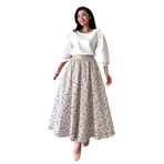 Mini Çiçekli Kloş Poplin Etek (Gri-Kahve, S-M)