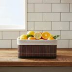 Mini Dikdörtgen Bambu Düzenleyici Saklama Sepeti – Gri Ahşap Banyo, Makyaj Ofis Organizeri, Kumaş Astarlı Dekoratif Kutu (20X15x10 Cm)
