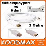 Mini Displayport to Hdmi Kablo Thunderbolt Macbook TV Bağlantı 3m
