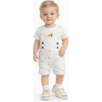 Mini Kanka Bebek 2’li Takım Tulum ve Tişört Set Pamuklu Yazlık Askılı Şort Tulum Desenli Unisex Bebek Giyim - 6 - 12 Ay