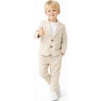 Mini Kanka Erkek Çocuk 3 Parça Takım – Ceket, Pantolon & Tişört, Şık ve Rahat Kombin - 2 - 3 Yaş - Krem