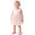 Mini Kanka Kız Bebek Pembe-Beyaz Papatya Desenli Tül Elbise Zıbın Çiçek Aplikeli, Şık Yazlık Bebek Elbisesi - 0 - 3 Ay