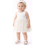 Mini Kanka Kız Bebek Pembe-Beyaz Papatya Desenli Tül Elbise Zıbın Çiçek Aplikeli, Şık Yazlık Bebek Elbisesi - 3 - 6 Ay