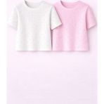 Mini Kanka Kız Çocuk 2’li Tişört Seti Pamuklu Kısa Kollu Bisiklet Yaka Ribanalı Taşlı Detaylı Şık Günlük Çocuk Giyim - Beyaz - Pembe - 5 - 6 Yaş