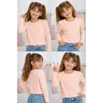 Mini Kanka Kız Çocuk Uzun Kollu Fitilli Crop Tişört Zincir Detaylı Bluzz - Krem - 5 - 6 Yaş