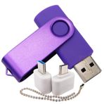 Mini Kapasiteli USB Flash Sürücü Bellek Çubukları 1 OTG (Micro USB) ve 1 Type-C (USB-C) Adaptörlü Başparmak Sürücüleri Cep Telefonu için (Mor 2GB)