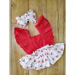 Mini Kids Kız Bebek Kiraz Desenli Salopet Bandana Set - 9 - 12 Ay - Kırmızı - Beyaz